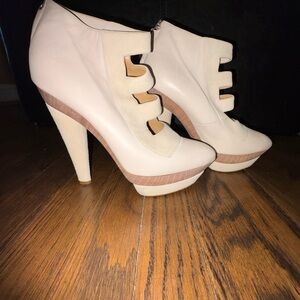 Devi Kroell Platform High Heel Booties in Cream